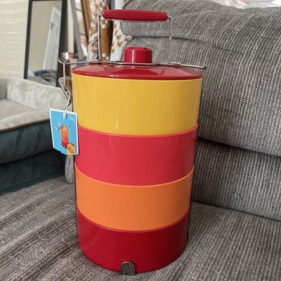 4 Section tiffin Stackable Lunch Box with Handle - Red, Pink, Orange, Yellow