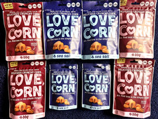 8 BAGS OF LOVE CORN IN SEA SALT/BBQ FLAVOUR - NEW/SEALED/PERFECT/FREE P&P!!