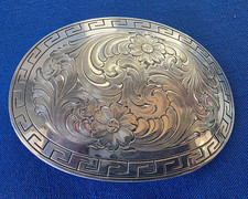 Montana Silversmiths Sterling Silver Plate Ornate Belt Buckle Flowers Swirls