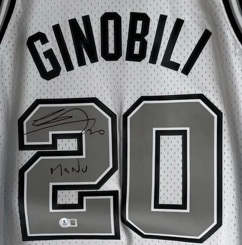 Manu Ginobili Signed Inscribed San Antonio Spurs Mitchell & Ness NBA Jersey BAS