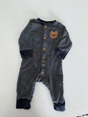Target 0-3M Blue/White Striped Long Sleeve Bear Coverall One-Piece Buttons