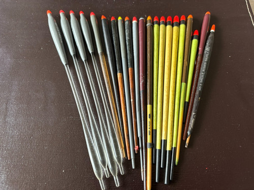 21 assorted stick floats - River Fishing ; all used - job lot