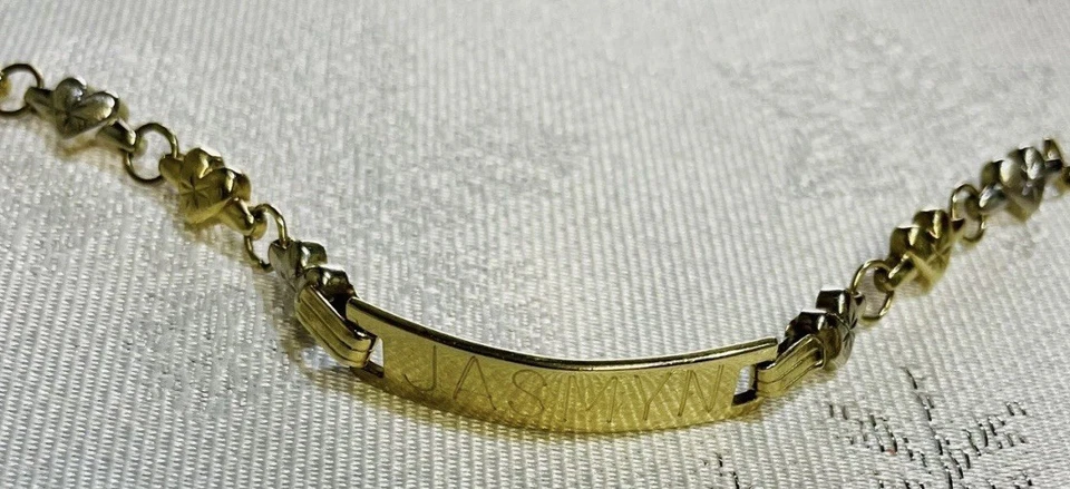 10K Yellow & White Gold Heart SCRAP or WEAR Infant ID Bracelet 5.5"L 4 Grams - Image 2 of 2