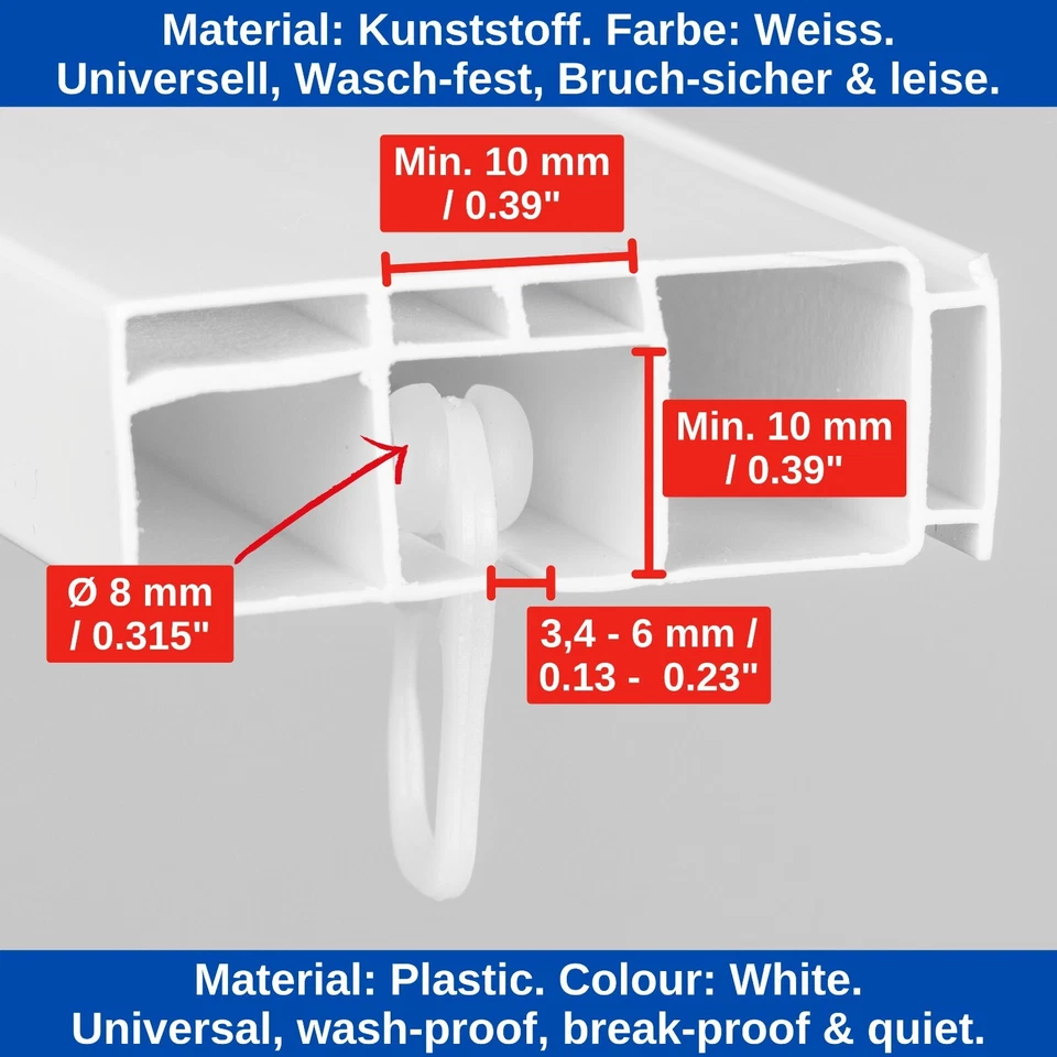 Gardinenschiene Rollen 8mm Faltengleiter Vorhang Gardine Schienen System innen - Bild 3 von 4