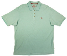 Tommy Bahama Mens Shirt L Blue White Striped Short Sleeve Polo Embroidered fish