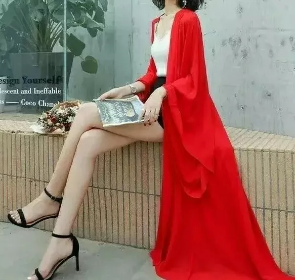 Red sheer shop kimono cardigan