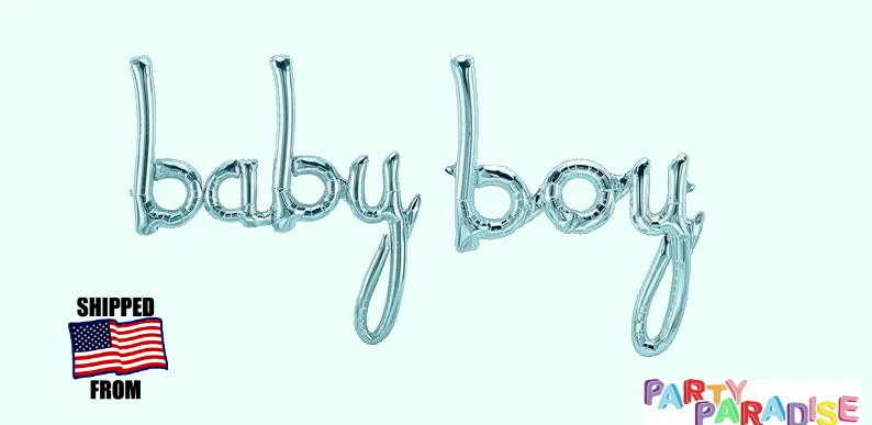 1 Pastel Blue "Baby Boy" Foil Balloon Hand Writing Style Baby Shower Decorations - Image 2 of 4