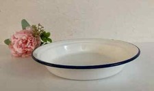 6⚜️ Ancienne Bassine Cuvette en Métal Émaillé Blanc Liseré Bleu Diamètre 26 Cm
