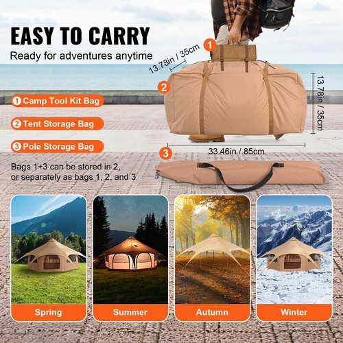 Canvas Bell Tent 3M 4M 5M 6M 7M 4-Season Camping Yurt Tent with Stove Jack - Picture 32 of 74