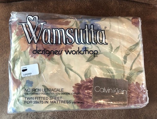 Vintage Wamsutta Calvin Klein Twin Fitted Sheet Brown Multi Floral Design NEW - Picture 3 of 19