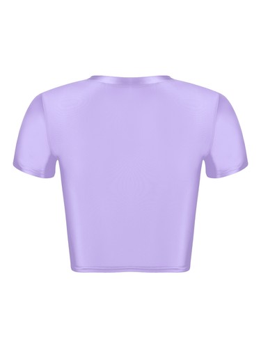 FEESHOW Women's Glossy Short Sleeve Crop Tops T-Shirt Gym Yoga Sports Tops AU - Picture 57 of 80