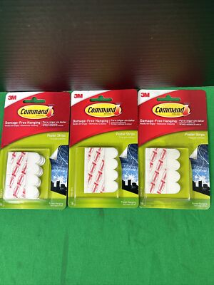 3 X 3M Command Damage-Free Poster Strips 16 Ct EACH White