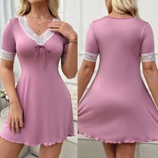 Rosa Mujeres Dama Sexy-Lencería Prendas para dormir Algodón Babydoll Encaje Prendas para dormir Pijama
