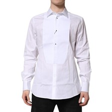 DOLCE & GABBANA Shirt White Silk Bib Poplin GOLD Men Formal 42/US16.5/XL 1880usd