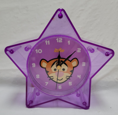 Vintage Disney Store Cuties Tigger Purple Star Clock  - Tested and Works