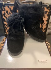 COACH BLACK SUEDE/ SHEARLING "KRISTY " SLIDE/ MULE SHOE SIZE 7M