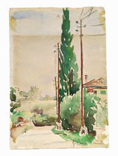 disegno originale anni 50 acquerello su carta firmato - cm 12,5x18