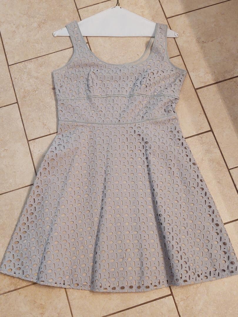 Ann Taylor LOFT Blue Overlay Cotton Eyelet Lace Fit Flare Dress Size 10