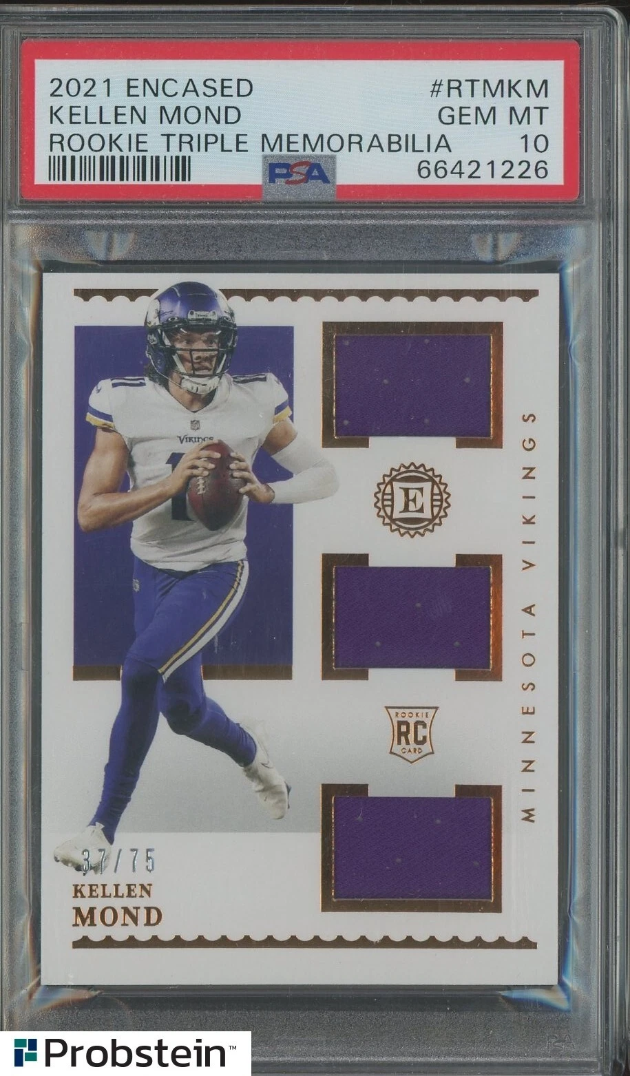 Kellen Mond Panini Encased Rookie Triple Memorabilia #RTMKM Base