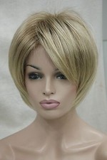New charming blonde mix with brown root women' short straight wig