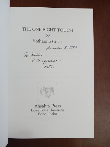 The One Right Touch by Katharine Coles Rare Poetry Chapbook 1992 - Picture 3 of 5
