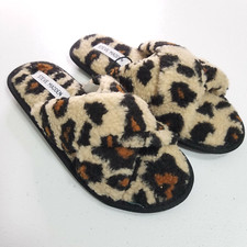 Steve Madden Peaceful Leopard Faux Fur Slippers sz 9
