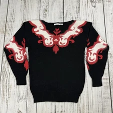 VTG 80S RETRO GARFINCKELS RAYON ANGORA KNIT FUZZY ABSTRACT PATTERN SWEATER L RED