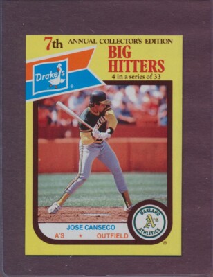 1987 Topps Drakes Big Hitters Jose Canseco #4 Athletics MINT DEAD CENTERED