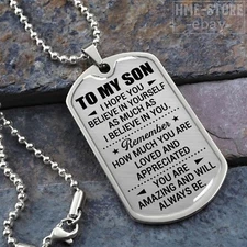 To My Son Dog Tag Necklace Courage Inspirational Son Gifts Believe In Yourself