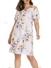 New Grace @ Evans Cream Floral Cold Shoulder Stretchy Occasion Dress Size 22 (24