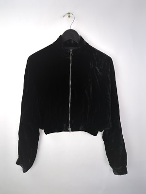 TOM FORD Womens Sz IT 36 US 2 Black Fluid Velvet Cropped Bomber Jacket Italy