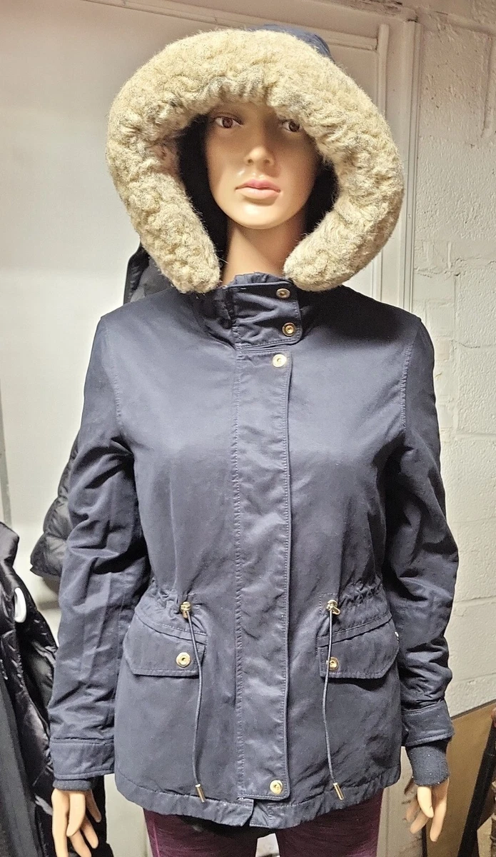 ZARA Trafaluc Outerwear Jacket Faux Fur Hood u0026 Cinch Waist Women's Small |  eBay