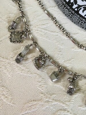 Brighton Silver Tone Chain Belt Heart Charm Adjustable Statement BRIGHTON Silver-tone 14 Charm Chain-link Belt w/ Heart Tin  main image 4