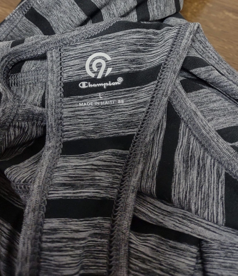 Camiseta sin mangas C9 By Champion gris y negra a rayas ropa deportiva para mujer talla L Foto 3 de 3