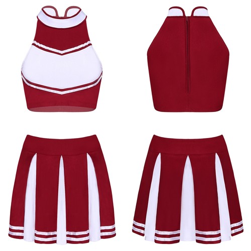 2Pcs Women Cheer Leader Costume Schoolgirls Uniform Crop Top with Mini Skirt - Picture 56 of 72