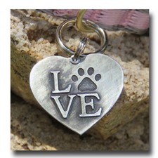 Paw Heart "LOVE" Pet ID Dog Name Tag Free Engraving Brass Copper Nickel Silver