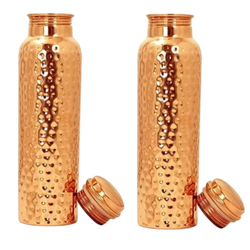 Pure Copper Water Bottle Hammered For Health Benefits 1 ltr- Set of 2 - Bild 2 von 4