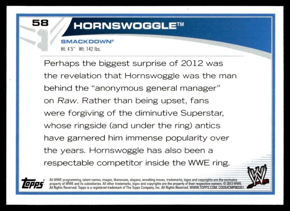 2013 Topps WWE Hornswoggle #58 - Image 2 of 2