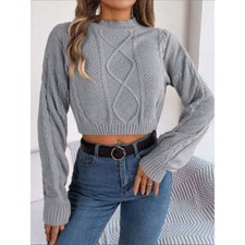 Cable-Knit Round Neck Cropped Sweater