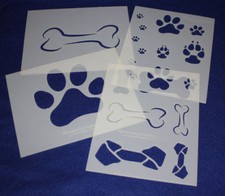 4 Pc Set -Mylar 14 Mil Dog Bone Paw Print LG Stencils Painting/Crafts/Stencil
