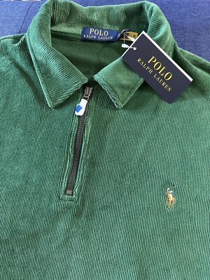Polo Ralph Lauren Corduroy Sweater Men Size L Blue 1/4 Zip Classic