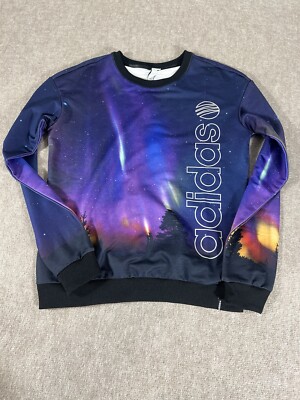 Adidas Shirt Medium Purple Womens Night Sky Galaxy Stars Logo Sweatshirt  Crew