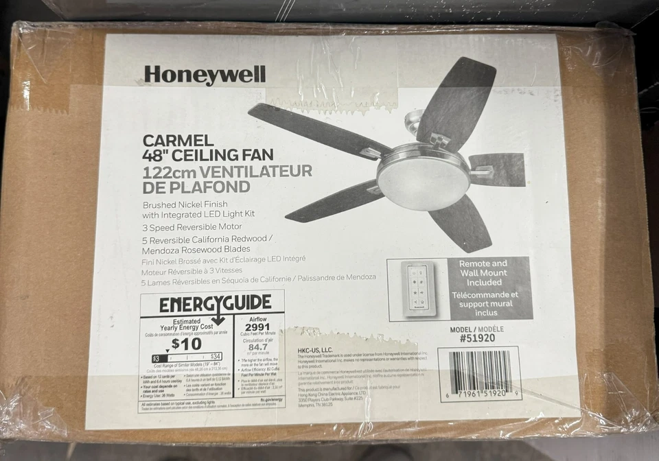 Ventiladores de techo Honeywell Carmel 48 pulgadas con control remoto acabado níquel cepillado Foto 3 de 3