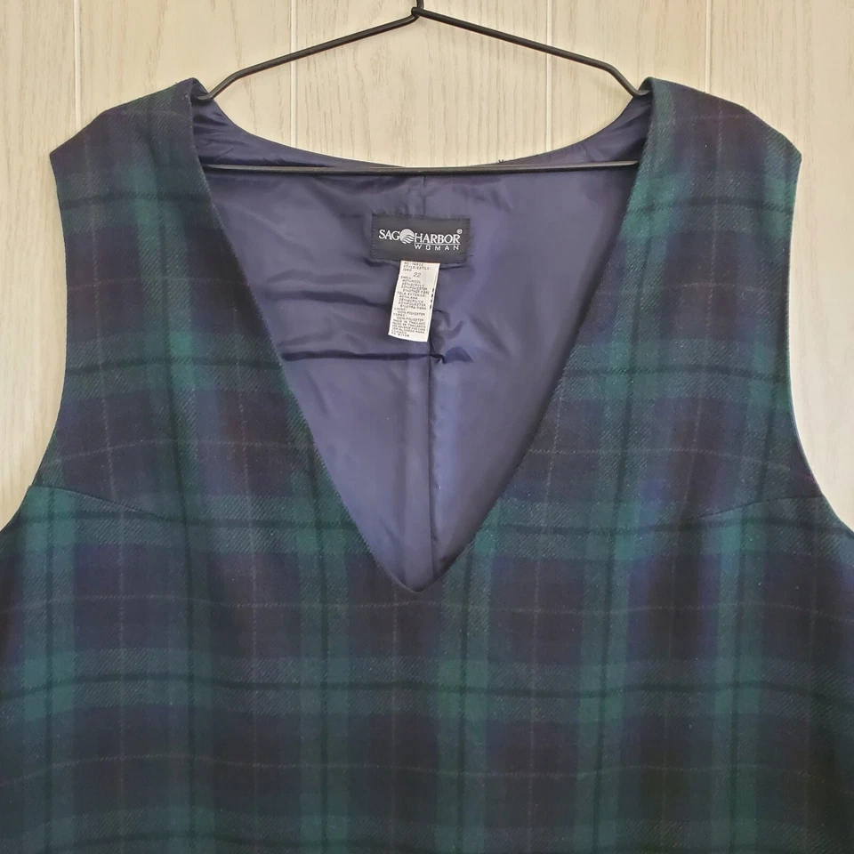 Vestido Jersey Vintage Sag Harbor Talla 22 Mezcla Lana Azul Verde Rosa Negro A Cuadros Foto 2 de 4