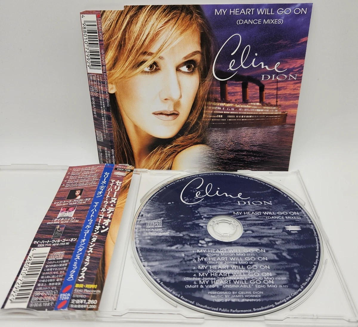 CELINE DION My Heart Will Go On Dance Mixes Japón Single CD ESCA 7299 con OBI...
