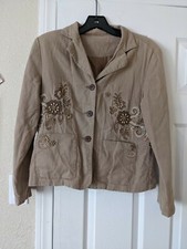 Linen Tan Blazer With Embroidery And Beads S