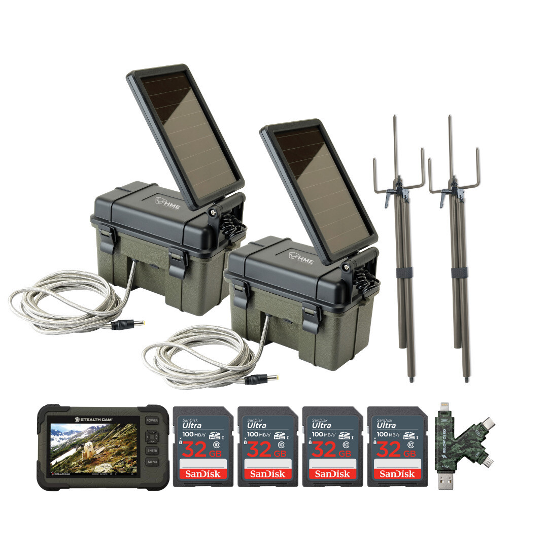 HME Trail Camera 12V with Solar Auxiliary Power Pack Pack Bundle
