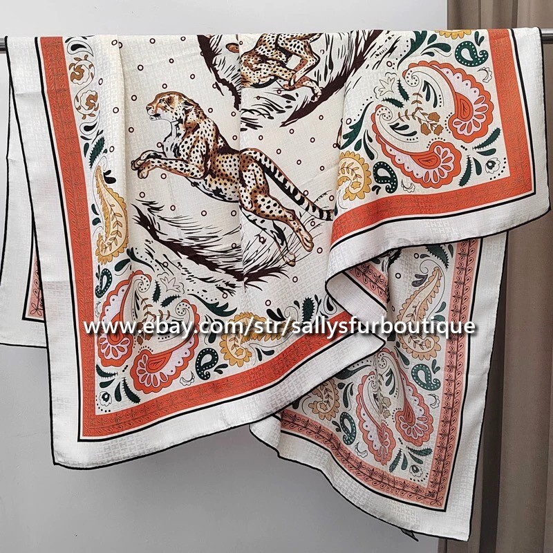 Sallys Jacquard Leopard Print Cashmere Silk Double Face Shawl Scarf 53 Inches