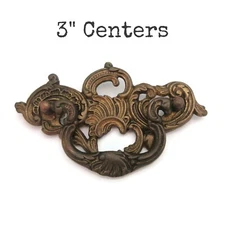 Vintage French Provincial Drawer Bail Pull 3" Centers Brass Gold Handle LG10