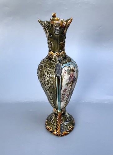 Antique Austrian Majolica Pottery Floral Vase AS-IS - Picture 4 of 12